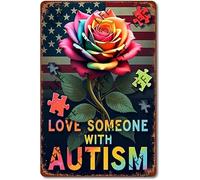 XJPXFQ Plaque en métal vintage de sensibilisation à l'autisme avec rose et pièces de puzzle - 20,3 x 30,5 cm
