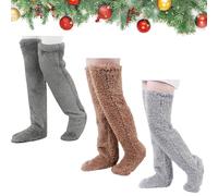 XJQ Goose Down Knee Socks, Long Fuzzy Thigh High Socks Warm, Winter Fuzzy Thermal Home Sleeping Sock (3pcs-d)