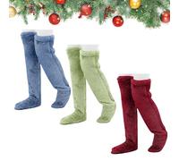 XJQ Goose Down Knee Socks, Long Fuzzy Thigh High Socks Warm, Winter Fuzzy Thermal Home Sleeping Sock (3pcs-g)