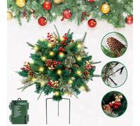 XJQ Upliftjoys Pre-Lit Artificial Christmas Tree Urn Filler, Lighted Artificial Christmas Trees with Tripod Stake, Feel Real Christmas Trees for Display in Your Home Or Covered Outdoor Area (1pcs,A)