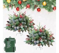 XJQ Upliftjoys Pre-Lit Artificial Christmas Tree Urn Filler, Lighted Artificial Christmas Trees with Tripod Stake, Feel Real Christmas Trees for Display in Your Home Or Covered Outdoor Area (2pcs,B)