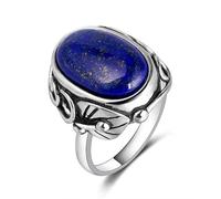 XJruixi Bague Couleur Argent Lapis Lazuli Naturel calcédoine Blanche Bague Pierre de Lune Grande Pierre 11x17MM Ovale Bijoux de Mode pour Femmes