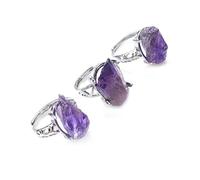 XJruixi Bague d'améthystes irrégulières brutes pour Femmes Reiki Cristal de guérison Anneaux de Pierre de Tourmaline Naturelle Bijoux réglables Cadeaux de méditation