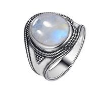 XJruixi Bagues en Pierre de Lune Naturelle pour Hommes Bague en Argent Sterling 925 pour Femmes avec Grosses Pierres 11x17MM Pierres précieuses ovales Cadeaux en Gros