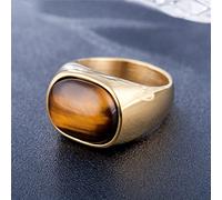 XJruixi Gold/Steel Color Retro Tiger Eye Brown Stones Rings for Men Women Classic Elegant Simple Stainless Steel Stone Ring Jewelry Gift