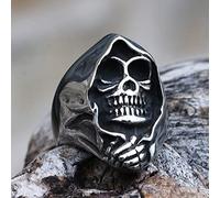 XJruixi Gothic Grim Reaper Skull Rings Men Stainless Steel Punk Biker Skull Ring Male Fashion Charm Jewelry Best Gift for Friend