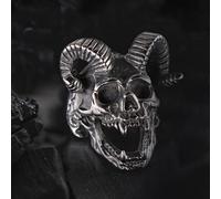 XJruixi Gothic Satan Skull Ring Mens Punk Hip Hop Street Stainless Steel Demon Satan Goat Ring Biker Jewelry Ring Accessories
