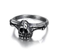 XJruixi Gothique en Acier Inoxydable Bague de crâne pour Hommes Punk Hip hop Simple Noir crâne Motard Bague fête Bijoux Cadeau en Gros Taille 7-13
