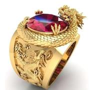XJruixi Hommes de qualité supérieure Dragon d’Or Bague Luxe Sculpture 3D Stéréo Classique Anneaux