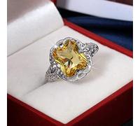 XJruixi Ladies 925 Sterling Silver High-Grade moissanite Citrine Hollow Wedding Engagement Ring High-End Jewelry Luxury Ladies Ring
