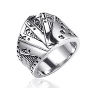 XJruixi Lucky Poker Flush Ring Men Women Gold/Silver Color Stainless Steel Punk Biker Ring Hip Hop Playing Card Ring Magician Jewelry