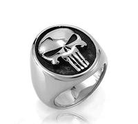 XJruixi Mens Gold/Silver Color Stainless Steel Punisher Skull Rings Cool Skull Signet Ring Male Gothic Punk Ring Christmas Party Gift