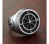 XJruixi Mens Stainless Steel Compass Sailor Signet Ring Vintage Navy Anchor Nautical Rings Male Punk Biker Jewelry