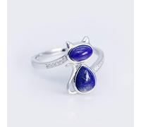 XJruixi MloveAcc Solide 925 en Argent Sterling Chat Ouvert Anneaux pour Femmes Dame Cadeau en Argent Sterling Lapis Lazuli Pierre Anneau Bijoux de Mode