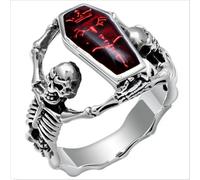 XJruixi Punk Vintage Vampire Cercueil Bague Rock Style Homme Doigt Moteur Motard Bijoux Cadeau Argent-Couleur