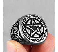 XJruixi Retro Black Pentangle Star Stainless Steel Mens Rings Punk Hip Hop for Male Boyfriend Biker Jewelry Creativity Gift Wholesale