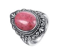 XJruixi Rétro Romantique Naturel Rhodochrosite 925 Bagues en Argent Sterling pour Femmes Haute Qualité Pierre De Mariage Cadeaux d'anniversaire Fine Jewelry