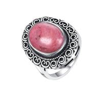 XJruixi Rétro Romantique Naturel Rhodochrosite 925 Bagues en Argent Sterling pour Femmes Haute Qualité Pierre De Mariage Cadeaux d'anniversaire Fine Jewelry