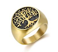 XJruixi Vintage Acier/Or Couleur Viking Arbre De Vie Bague Hommes Mythologie Nordique Acier Inoxydable Yggdrasil Bague Amulette Viking Bijoux Cadeau