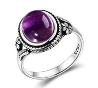 XJruixi Vintage bohême Style 8x10MM Ovale Naturel améthyste Anneaux pour Femmes 925 Bague en Argent Anniversaire fête Cadeau Bijoux Fins