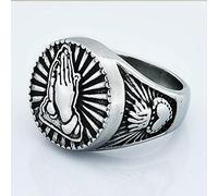XJruixi Vintage Gold/Silver Color Christ Prayer Signet Ring Men Women Crown Heart 316L Stainless Steel Biker Ring Fashion Lucky Ring
