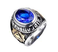 XJruixi Vintage Gothic Style Big Black Red Blue Stone Ring for Men and Women Stainless Steel All Seeing Eyes Ring Baphomet Pagan Jewelry