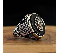XJruixi Vintage Grand Ovale Naturel Turquoises Pierre Anneau Hommes rétro Or Argent Couleur Bleu Perle Bague de Mariage pour Les Femmes Punk Turc Bijoux