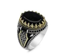XJruixi Vintage Grand Ovale Naturel Turquoises Pierre Anneau Hommes rétro Or Argent Couleur Bleu Perle Bague de Mariage pour Les Femmes Punk Turc Bijoux