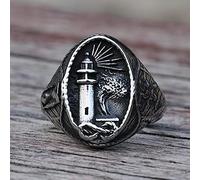 XJruixi Vintage Nautical Lighthouse Viking Ring Men 316L Stainless Steel Nautical Amulet Signet Ring Nordic Peace Amulet Jewelry Gift