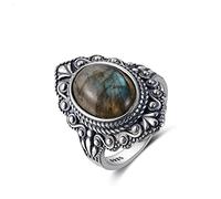 XJruixi Vintage Ovale Naturel Labradorite Anneaux pour Femmes 925 Bague en Argent Sterling Bijoux Bague de Doigt Pierres précieuses Anneaux Cadeau de fête