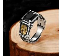 XJruixi Vintage plaqué Argent Noir Zircon Vierge Marie Bague Hommes Femmes Christian Croix prière Bijoux