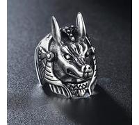 XJruixi Vintage The God of Death Anubis Ring Men Stainless Steel Wolf Head Biker Rings Male Fashion Egypt Mythology Jewelry Dropshipping