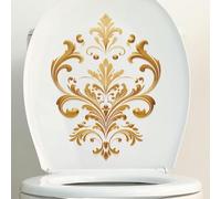 XJSDI Lot de 3 autocollants rétro en PVC imperméable pour abattant de toilettes Motif fleur dorée 22 x 29 cm