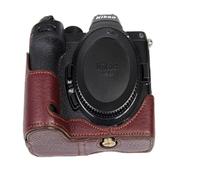 XJST Coque de caméra en Cuir véritable, Sac de boîtier de caméra en Cuir Vintage pour la caméra Nikon Z5 Z6 Z7 Z6II Z7II, Belle et Durable,Wine Red
