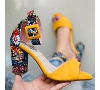 XJST Pompe À Talons Chunky High Chunky Women, Sandales D'été pour Femmes, Chaussures De Mode De Mariage De Fête pour Femmes,Jaune,38
