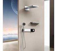 XJTNLB Colonne de Douche Chromé Thermostatique Pommeau de Douche Cascade Encastré avec 6Pcs Buse de Massage et Douchette à Main 3 Modes