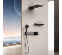 XJTNLB Colonne de Douche Gris Pistolet Thermostatique Pommeau de Douche Cascade Encastré avec 6Pcs Buse de Massage et Douchette à Main 3 Modes