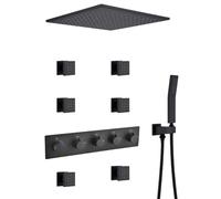 XJTNLB Colonne de Douche Thermostatique Noir, 16 Po Tête de Douche Cascade Encastrable Plafond Cascade avec 6Pcs Buse de Massage