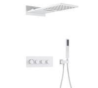 XJTNLB Colonne Douche Thermostatique Blanc Pomme Douche Cascade Encastré avec Douchette à Main, Mitigeur Douches Corps En Laiton En Laiton