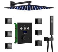 XJTNLB Colonne Douche Thermostatique Encastrée Commande Piano et Affichage Led, Pommeau de Douche Carré Led avec 6Pcs Buse de Massage,Noir