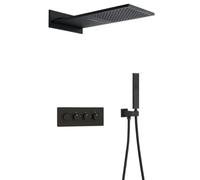 XJTNLB Colonne Douche Thermostatique Noir Pomme Douche Cascade Encastré avec Douchette à Main, Mitigeur Douches Corps En Laiton En Laiton