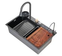 XJTNLB Evier Cuisine 1 Bac avec Egouttoir Gris Éviers de Cuisine Multifonction avec Robinet Extractible & 4 Modes de Pulvérisation