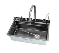 XJTNLB Evier Cuisine Multifonction 80 x 46 Éviers de Cuisine Intelligents Gris en Acier Inoxydable avec Robinet Extensible et Autres Accessoires