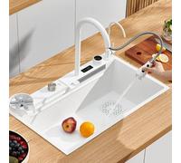 XJTNLB Evier Multifonction Blanc Éviers de Cuisine Intelligents Évier de Cuisine 1 Grand Bac avec Robinet Extractible & 4 Modes de Pulvérisation