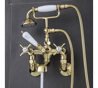 XJTNLB Mitigeur Baignoire Traditionnel Or Robinet Mural Double Poignée Bec Rotatif Mitigeur Bain Douche Mural Retro Entraxe 150Mm