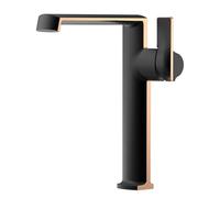 XJTNLB Mitigeur Cascade Salle de Bain Monocommande Mitigeur Vasque à Poser Laiton Robinet Cascade Lavabo Eau Chaude et Froide,Noir + Or Rose,Haut