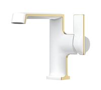 XJTNLB Mitigeur Cascade Salle de Bain Monocommande Mitigeur Vasque à Poser Laiton Robinet Cascade Lavabo Eau Chaude et Froide,Blanc + Or,Faible