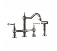 XJTNLB Mitigeur Cuisine Embout Pistolet Robinet Evier 3 Trous Rotatif à 360° Robinet Evier de Cuisine Vintage à Double Poignées,Brossé