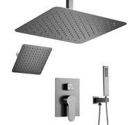 XJTNLB Mitigeur de Douche Encastré à Levier 16 Po Ciel de Pluie Douche Encastrable Plafond en Acier Inoxydable, Gris Pistolet