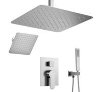 XJTNLB Mitigeur de Douche Encastré à Levier 16 Po Ciel de Pluie Douche Encastrable Plafond en Acier Inoxydable, Brossé
